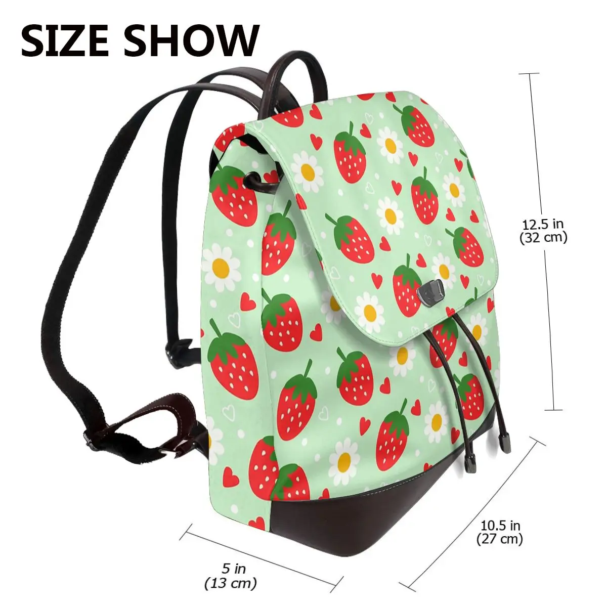 Strawberry And Daisy Cartoon Pattern Bookbag School Student Bags Hiking Travel Daypack for Women Fashion Derma Backpack