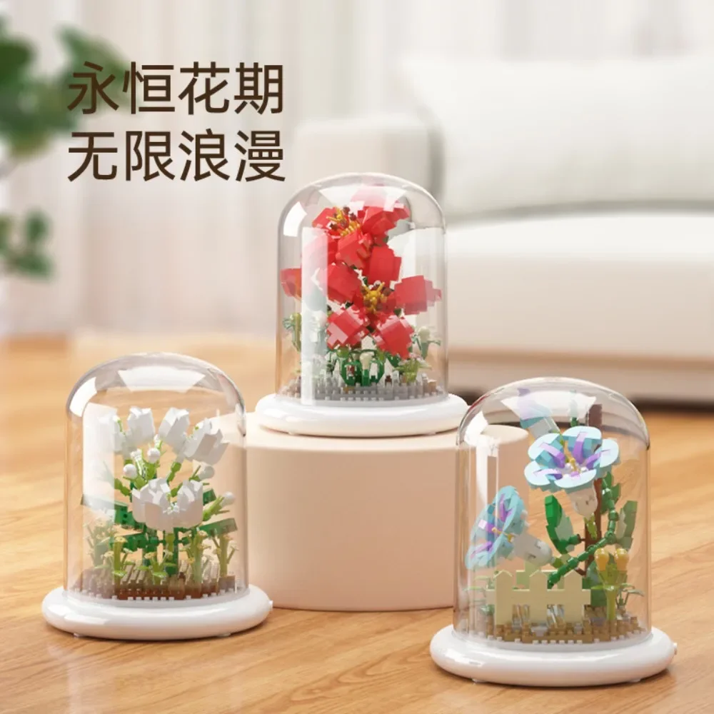 Building Block Flower Simulation Lily Lotus Kapok Jasmine Flower Puzzle Assembly Toy Decorative Ornaments Valentine's Day Gift