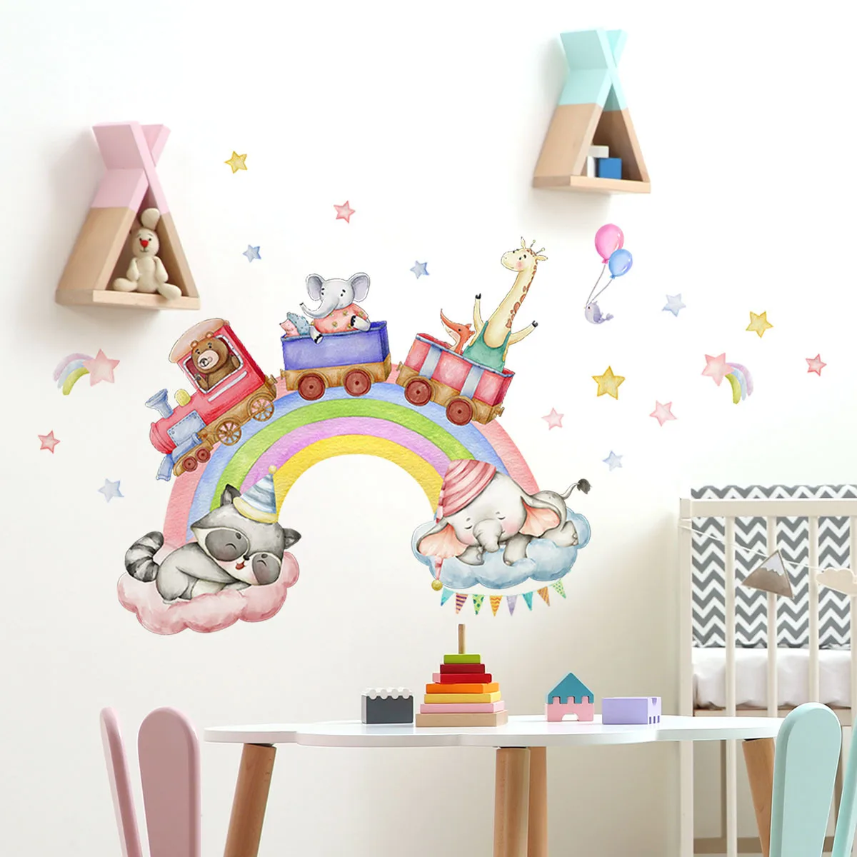 30*90cm Creative Kitten Elephant Dream Rainbow Wallpaper Children's Room Kindergarten Layout Mural Wall Sticker Wallpapers Ms623