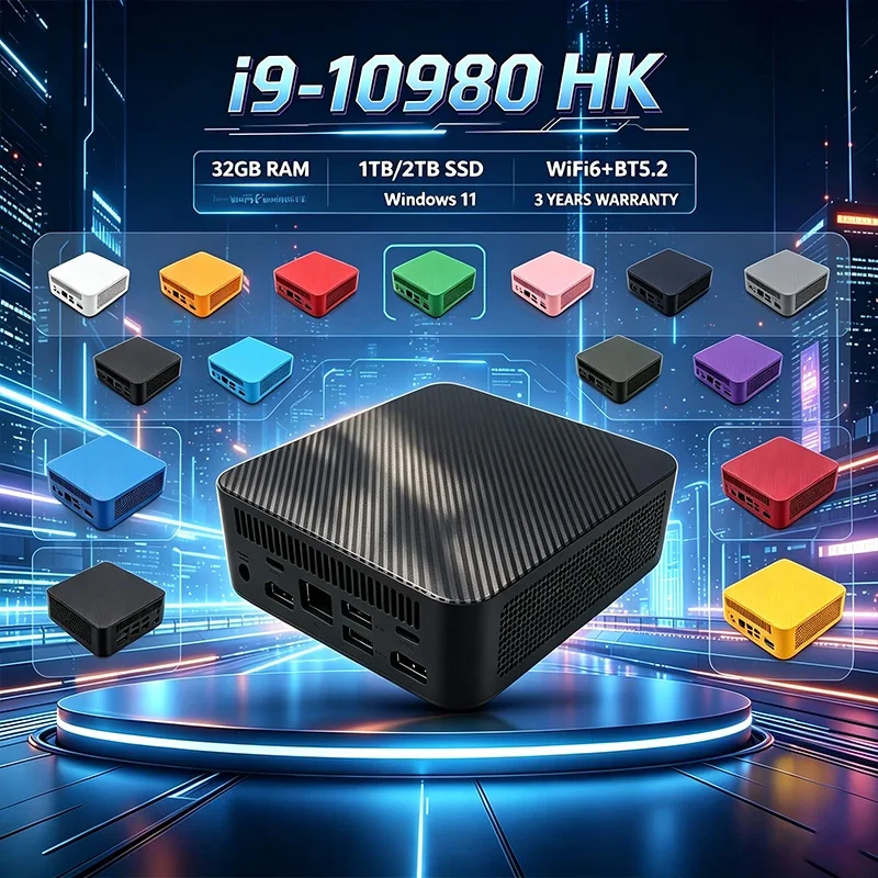Intel I9-10980HK Mini PC – 16GB+2TB, WiFi6, BT5.2, 4K, Windows 11, 13-Color Portable Gaming Desktop for Office, Gaming & Study