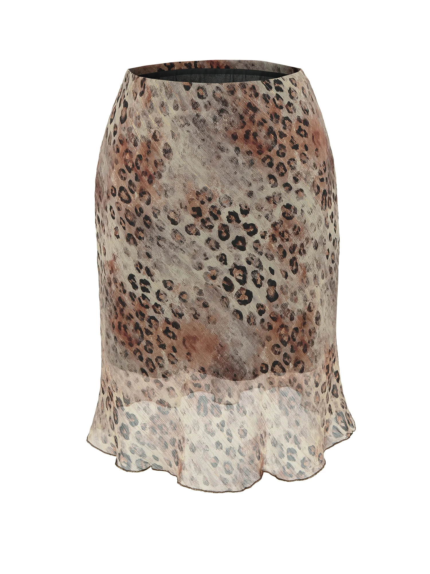 American Retro High Waist Slim Fit Gold Thread Leopard Print Half Skirt Women's Elastic Waist Short Skirt Stylish Versatile