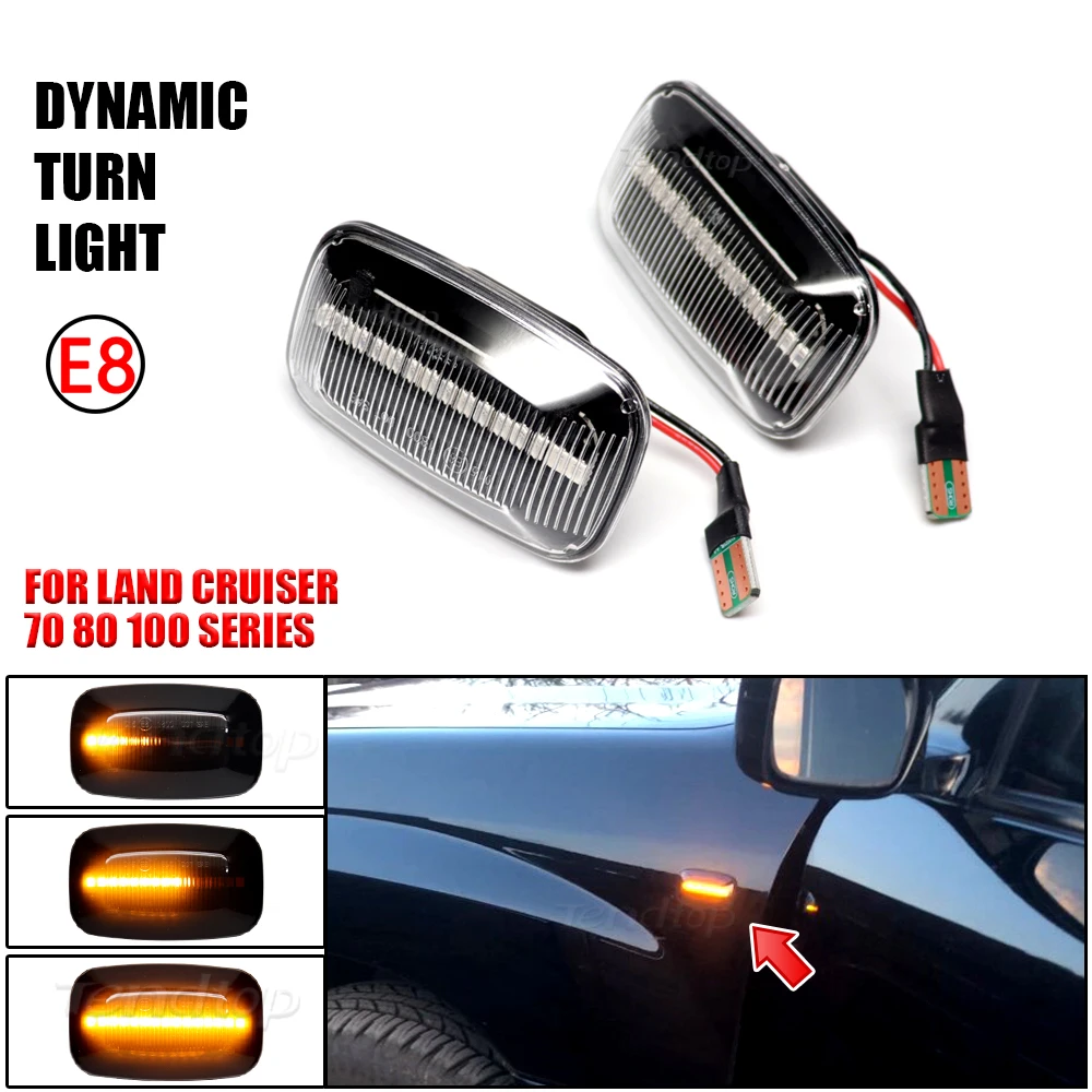 2 PCS Dynamic Blinkers LED Flowing Turn Signal Lights Side Marker Lamp For Toyota Landcruiser Land Cruiser 70 80 100 Series