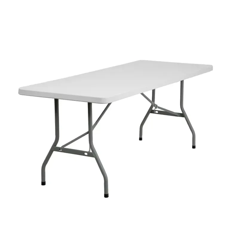 White Modern Rectangle Foldable Dining Table with Aluminum Frame Portable Plastic Desktop for Outdoor Wedding Party Event
