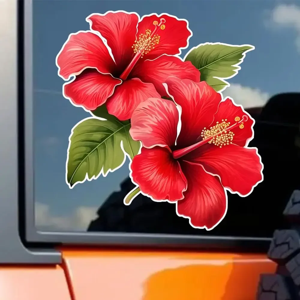 

1PC Hibiscus Flower Floral Theme Waterproof Self-Adhesive Vinyl Sticker For Car Body Window Motorcycle SUV Decor