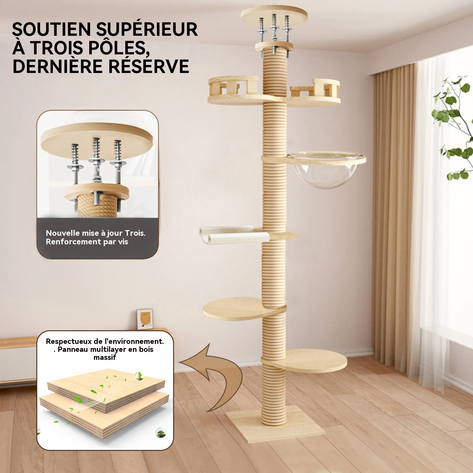 Structure d'escalade pour chat Transformers, tour pour chat multi-niveaux peu encombrante, griffoir intégré en sisal épaissi et stable