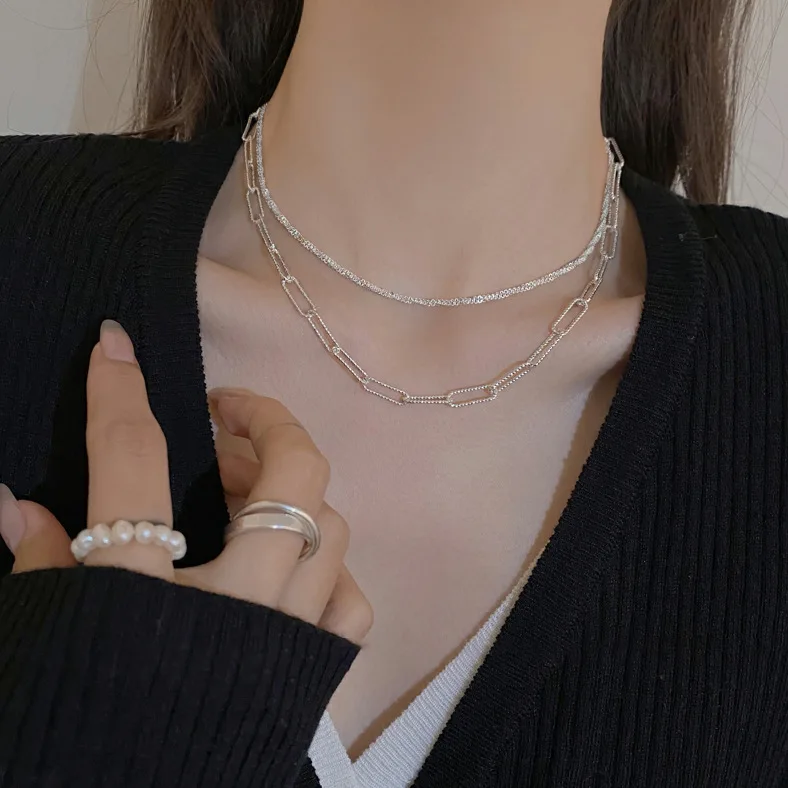 Light luxury sparkling necklace women's vegetarian chain high-class sense temperament simple ins cold wind collarbone chain