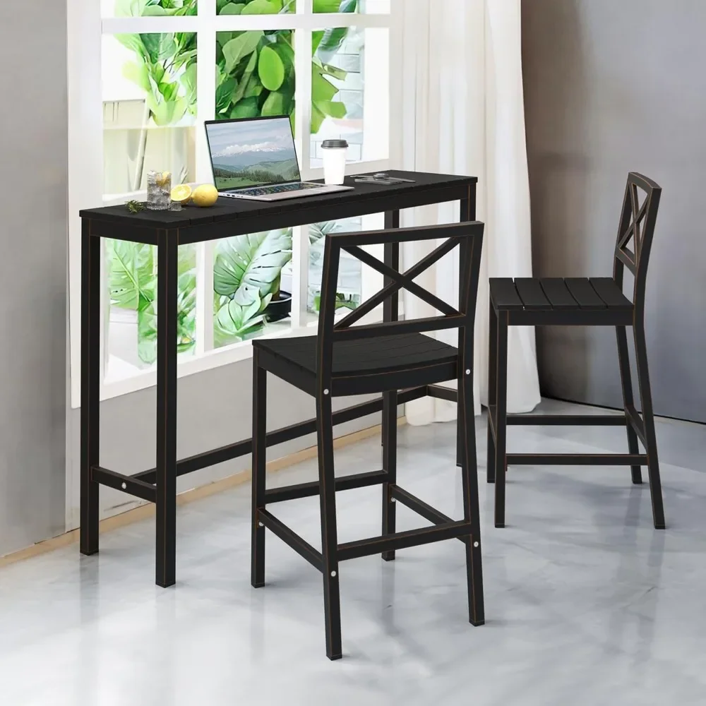 Height Table and chair set, 3-piece black Terrace bar set with 55 