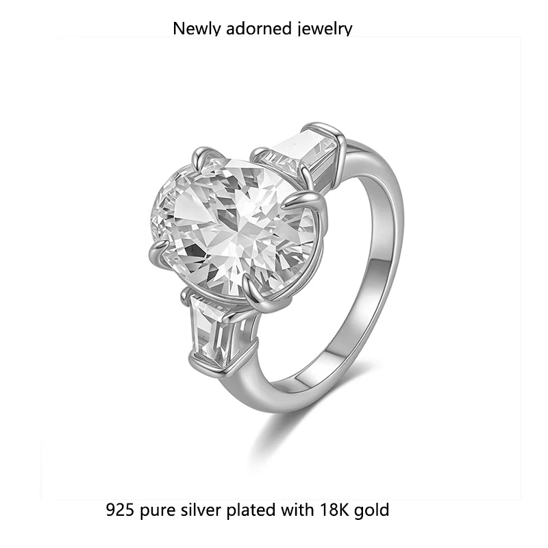 

S925 sterling silver micro-set cubic zirconia open ring, dimensions 10x8mm or 10x14mm, versatile and fashionable, European and A