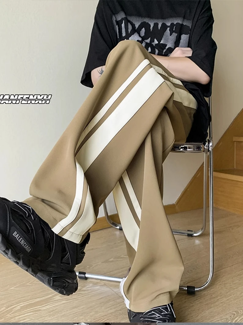 

Мужские повседневные брюки оверсайз цвета хаки в американском ретро-стиле, в полоску, свободного прямого кроя, молодежные, трендовые, брендовые, Vitali Sle