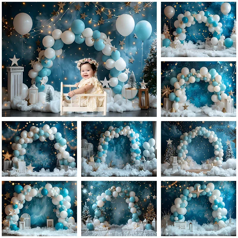 

Mocsicka Happy Birthday Photography Background Cute Kids Balloon Party Clouds Star Glitter Backdrop Cake Smash Photo Banner