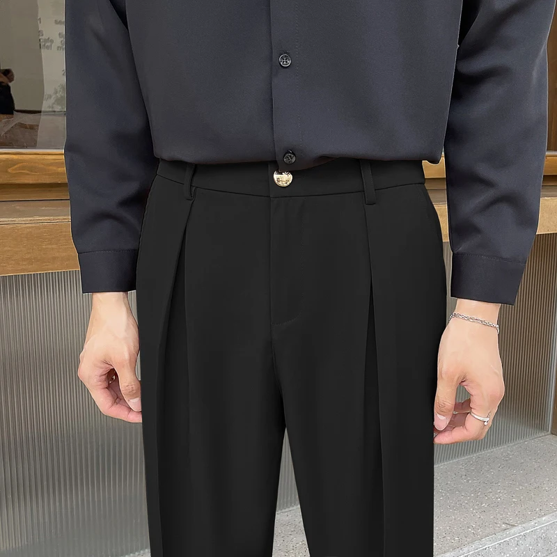 Black Suit Pants Men Slim Fashion Social Mens Dress Pants Korean Loose Casual Straight Pants Mens Office Formal Trousers M-3XL