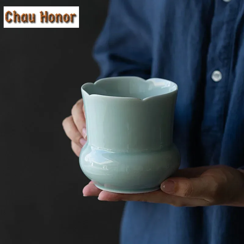 Hutian Kiln Misty Blue Glaze Sunflower Mouth Jianshui Dry Brewing Small Tea Washing Bowl Tea Residue Bucket Water Kungfu Teaware