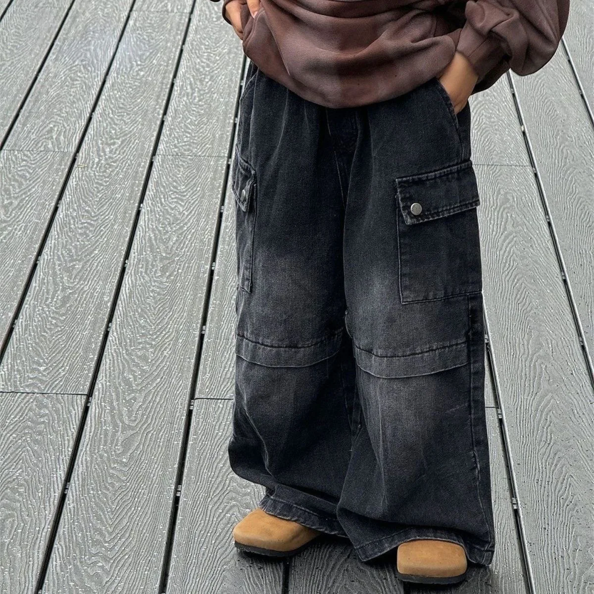 Pantalon rétro UNITIM garçons printemps 2026 - Jean décontracté large denim enfants 2 à 7 ans