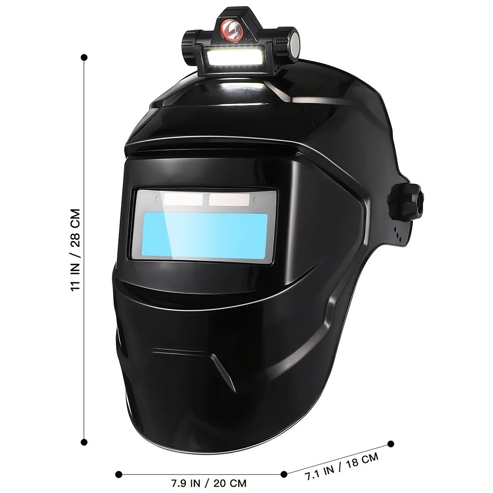 Auto Darkening Welding Helmet with LED Light, Adjustable Headgear, 4 Replacement Lenses, Welding Mask for MIG TIG ARC