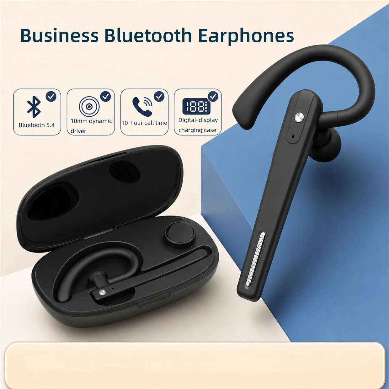 Single‑ear Hook‑style Bluetooth Earphone Long Battery Life Comfortable and Secure fit Optional Charging Case Business Calls
