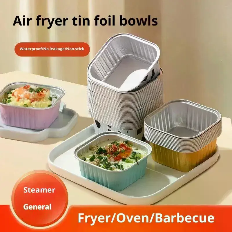 

10pcs Square Cake Packaging Boxes Square Aluminum Foil Containers Dessert Cups Bread Baked Goods Storage Takeaway Containers