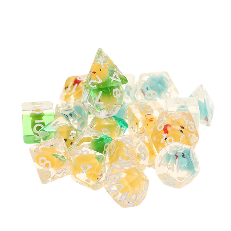 7 pçs conjunto de dados de resina poliédrico em linha animais patos d4 d6 d8 d10 d12 d20 dados para jogo de cartas de tabuleiro e jogos de mesa jogos de matemática