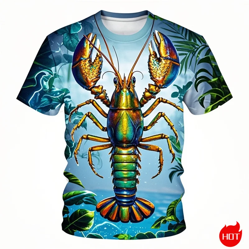 Summer New 3D Cute Animal Shrimp Printing T Shirt Funny Crayfish Graphic Short Sleeves Kid Fashion Streetwear Tee Shirts Clothes