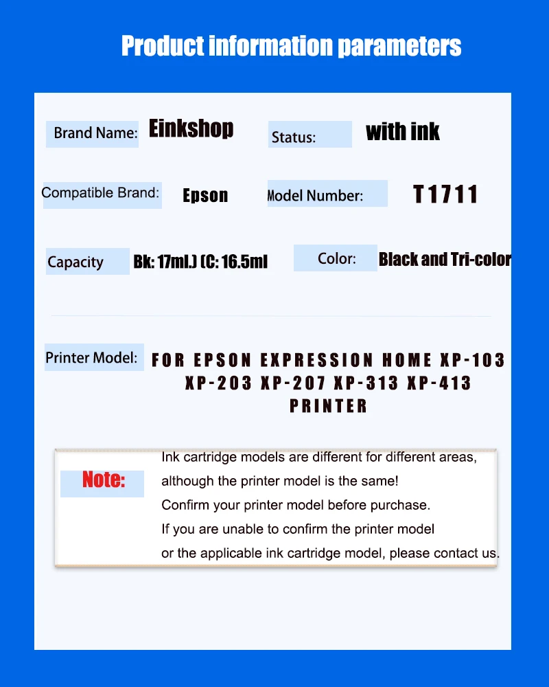 einkshop T1771 Ink Cartridges for Epson T1771 - T1774 Expression Home XP-102 XP-202 XP-302 XP-402 XP30 XP102 XP202 XP302 XP402