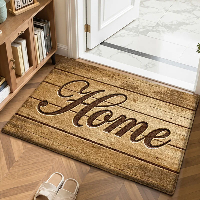 Retro Door Mat, Fine Cotton Velvet Entrance Mat, Scraping and Sanding Entrance Foot Pad, Machine Washable Anti Slip Rug