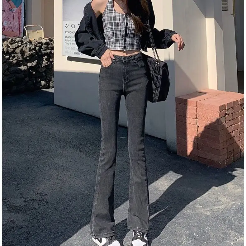 

E ey облегающие женские джинсы с высокой талией, эластичные хлопковые эластичные джинсовые брюки длиной до пола, расклешенные брюки, весна-осень