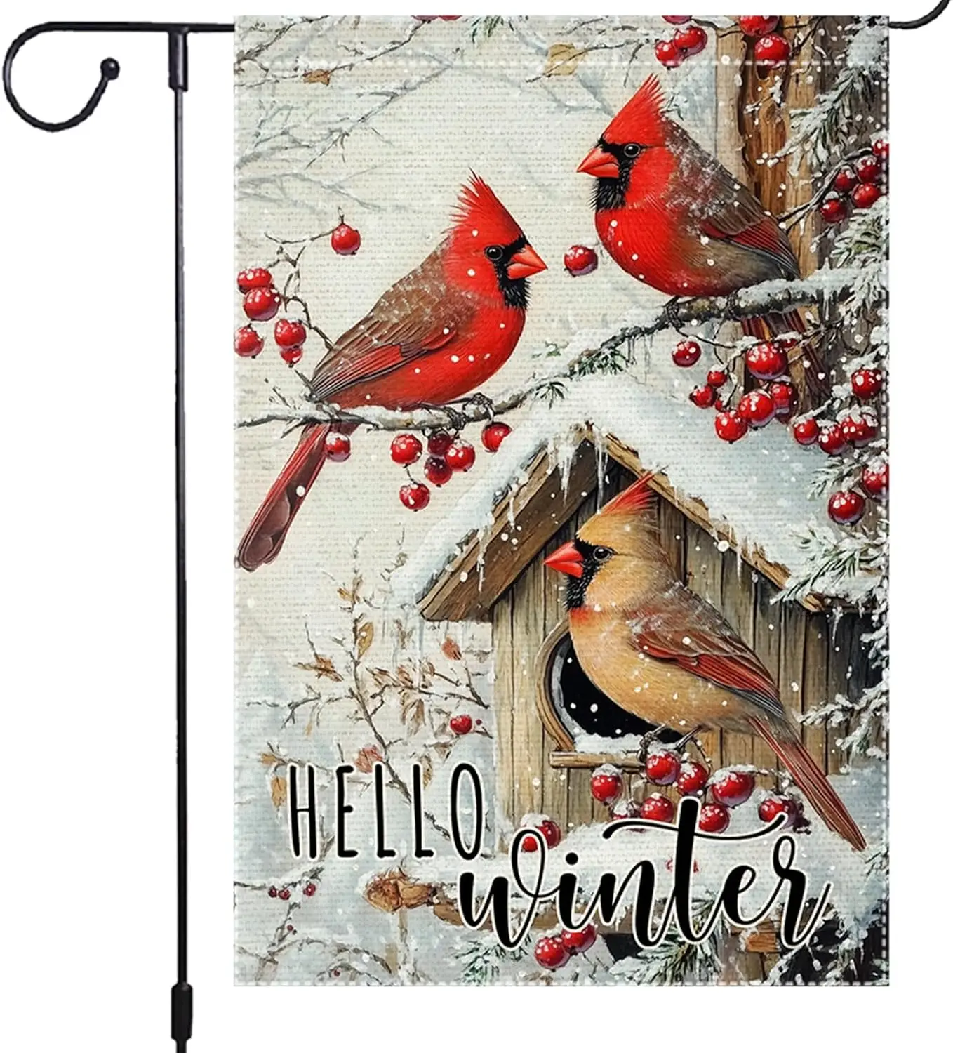 Hello Winter Birdhouse Garden Flag 12x18 Inch Double Sided Burlap Cardinal Garden Flags Snow Holiday Outdoor Decoration XXP  hhz