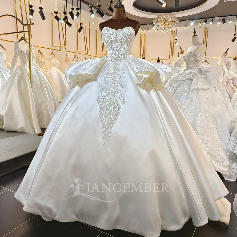 

2025 Women's Wedding Dresses Ball Gown Sleeveless Bride Ball Gowns Satin Ruffles Formal Princess Vestidos De Novia Customized