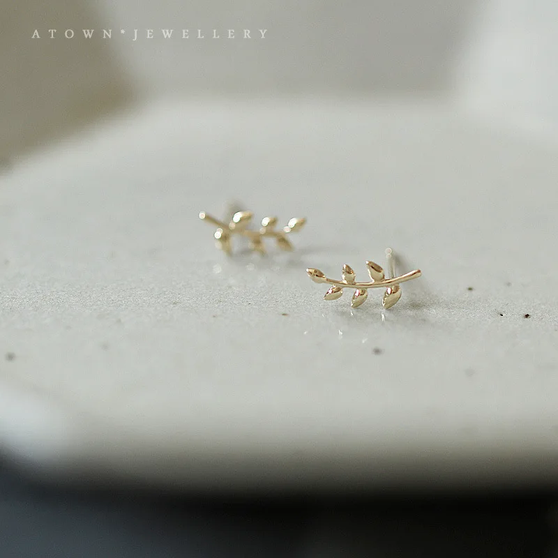 

Real 925 Sterling Silver 14k Gold Leaves Branch Stud Earrings For Women Jewelry Accessories Wholesale 2024 Trend Jewellery