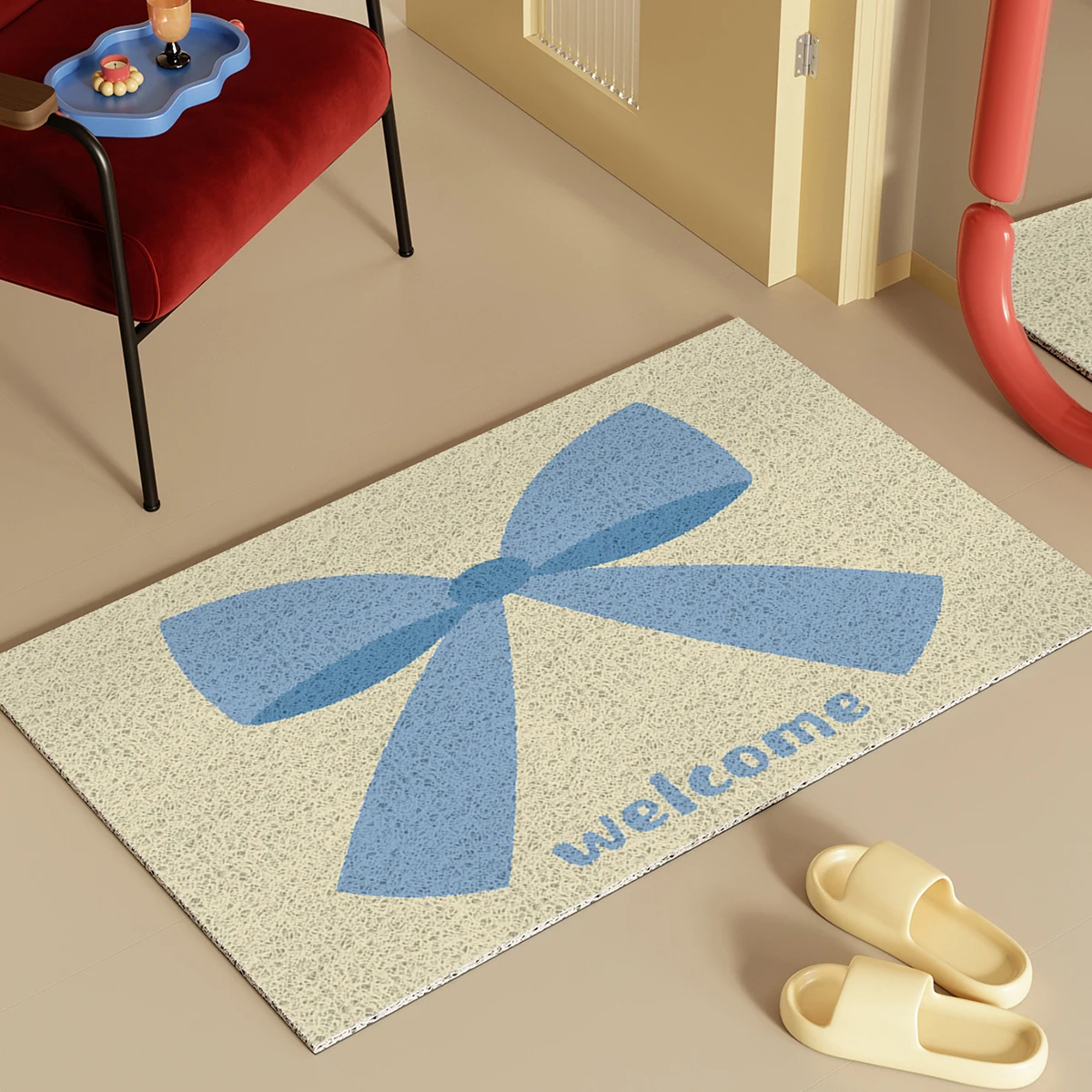 Durable PVC Knot Welcome Doormat Candle House Entrance Mat Rug Carpet Dirt Trapping Floor Pad Outdoor Aesthetic Home Room Decor