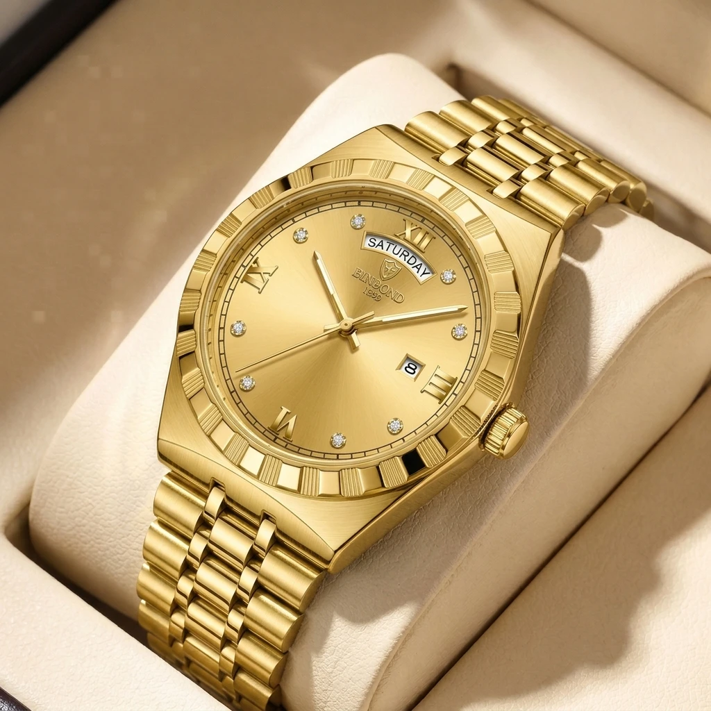 1 Fashion Metal Strap Watch with Roman Numeral Markers, Dual Calendar Display, Simple and Elegant, Suitable for Daily