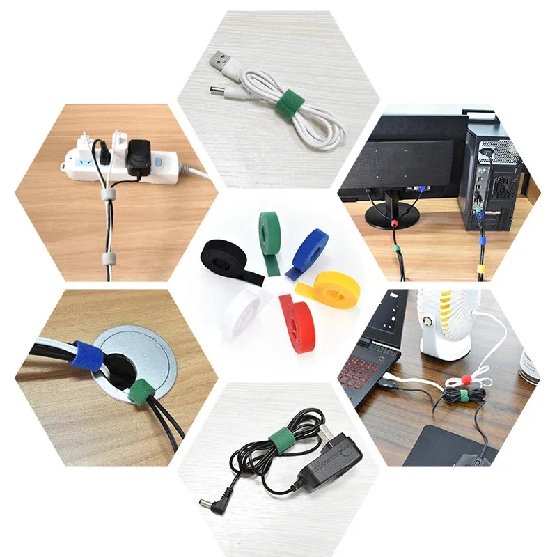 1/2roll Reusable Cable Organizer Management Wire Winder Tape Earphone Mouse Cord Protector Ties For Home Office Organization