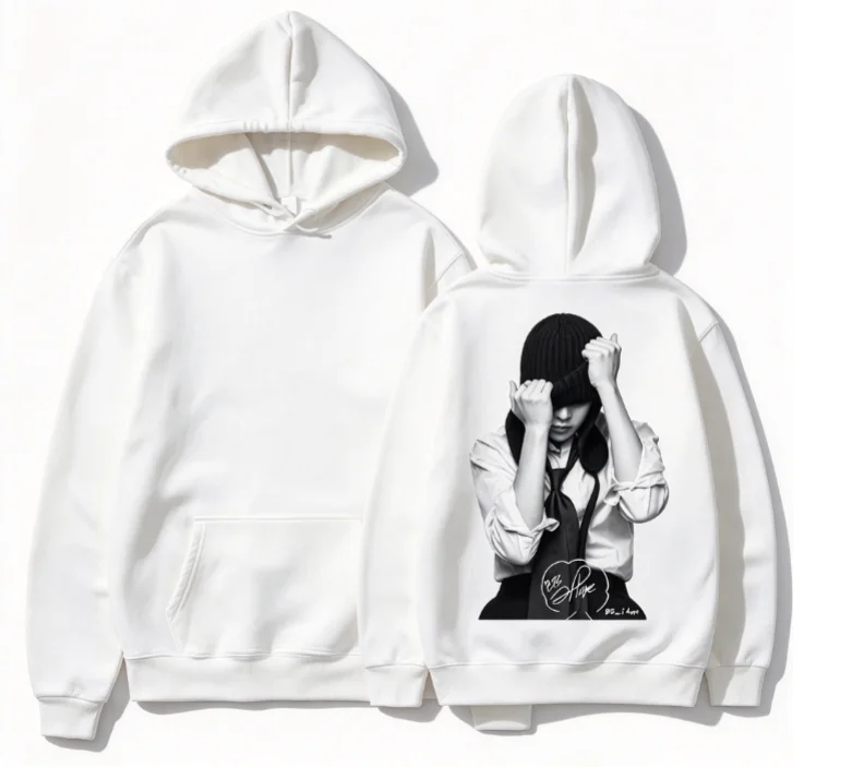 2026 Streetwear White Hoodie Men Women Vintage Fashionable and versatile Figure Photo Print Casual Hooded Top