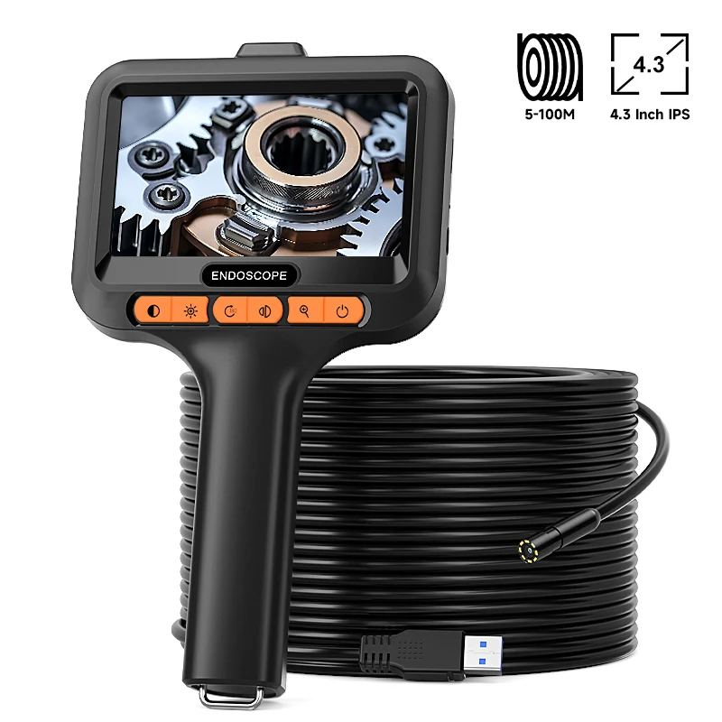 

Industrial Handheld Endoscope 4.3'' IPS Screen HD1080P Camera 8MM USB 2M-100M Car Inspection Borescope 8 LEDs 2600mAh Waterproof