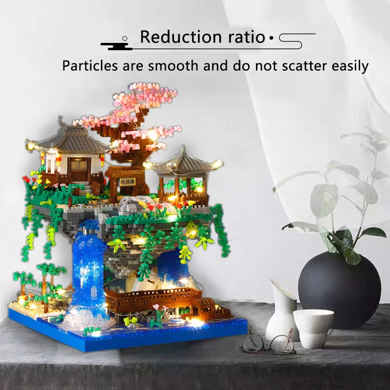 Taohuatan สถาปัตยกรรม Micro Particle Building Blocks ความยากสูงประกอบของเล่นของเล่นเด็กของขวัญวันเกิด