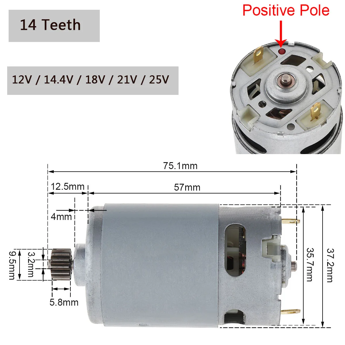 RS550 DC Motor 12V 14.4V 16.8V 18V 25V Micro Engine Electric Motors with 9/11/12/13/14/15 Teeth High Torque Gear Box for Drill