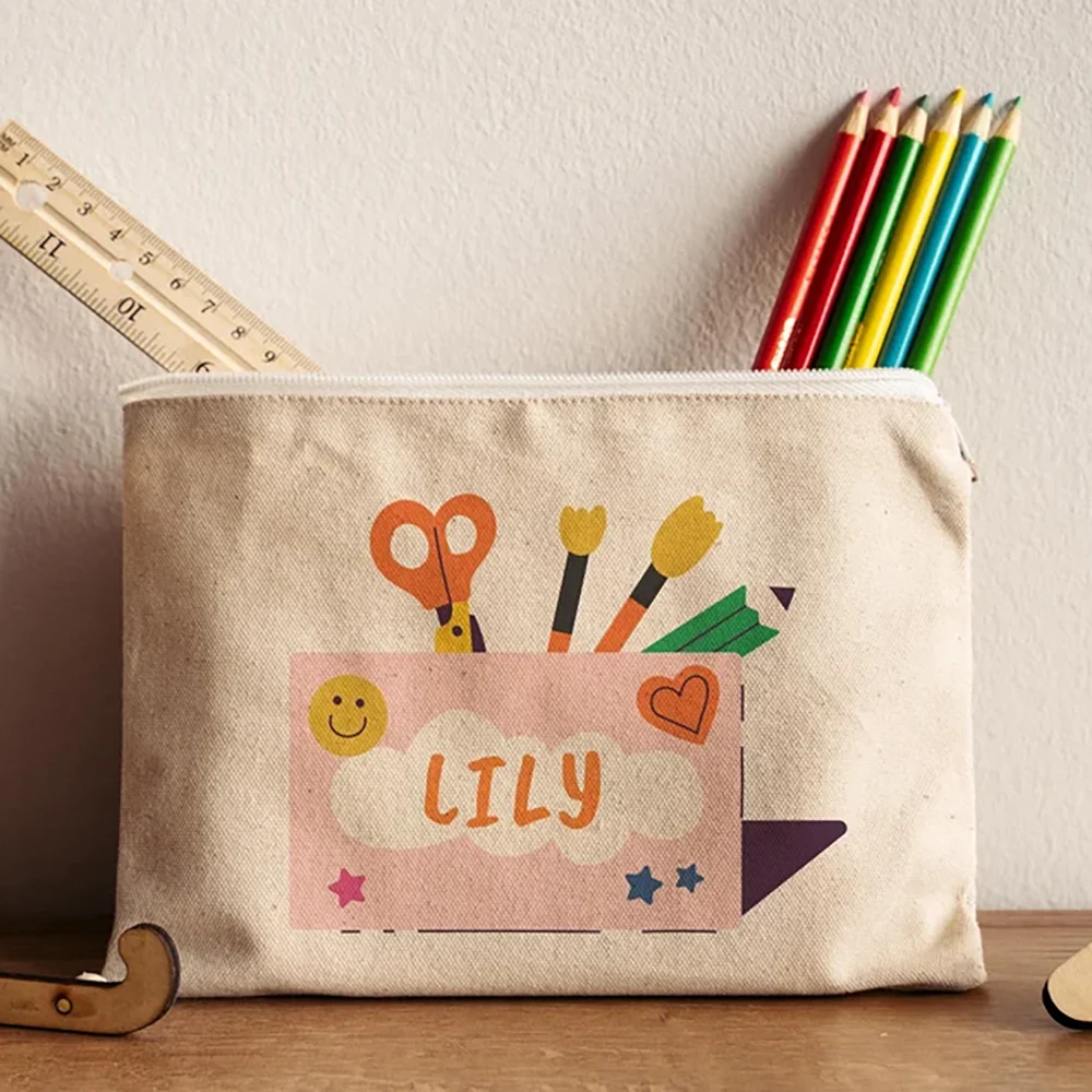 Custom Canvas Pencil Case Back To School Thank You Gift Children's Birthday Gift Teacher School Supplies Stationery Storage Bag