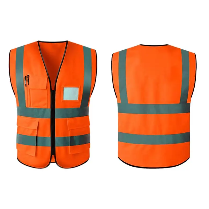 Women\'s reflective safety vest for men with high visibility and safety, with pockets and zippers. The front meets ANSI/ISEA stan