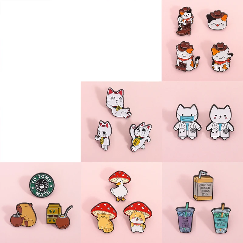 2-5pcs/set Anime Cartoon Characters Enamel Pins Naughty Girl Cat Doctor Turbo Granny Cat Animal Brooch Lapel Badge Jewelry Gifts