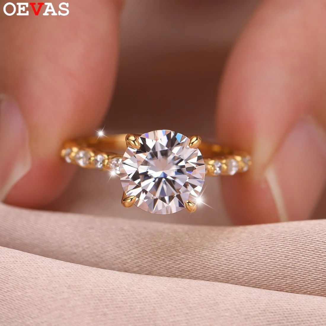 

OEVAS GRA certification 9*9mm 3CT Round Moissanite Ring for Women 100% S925 Silver Plate 18K Gold Wedding Fine Jewelry Gift