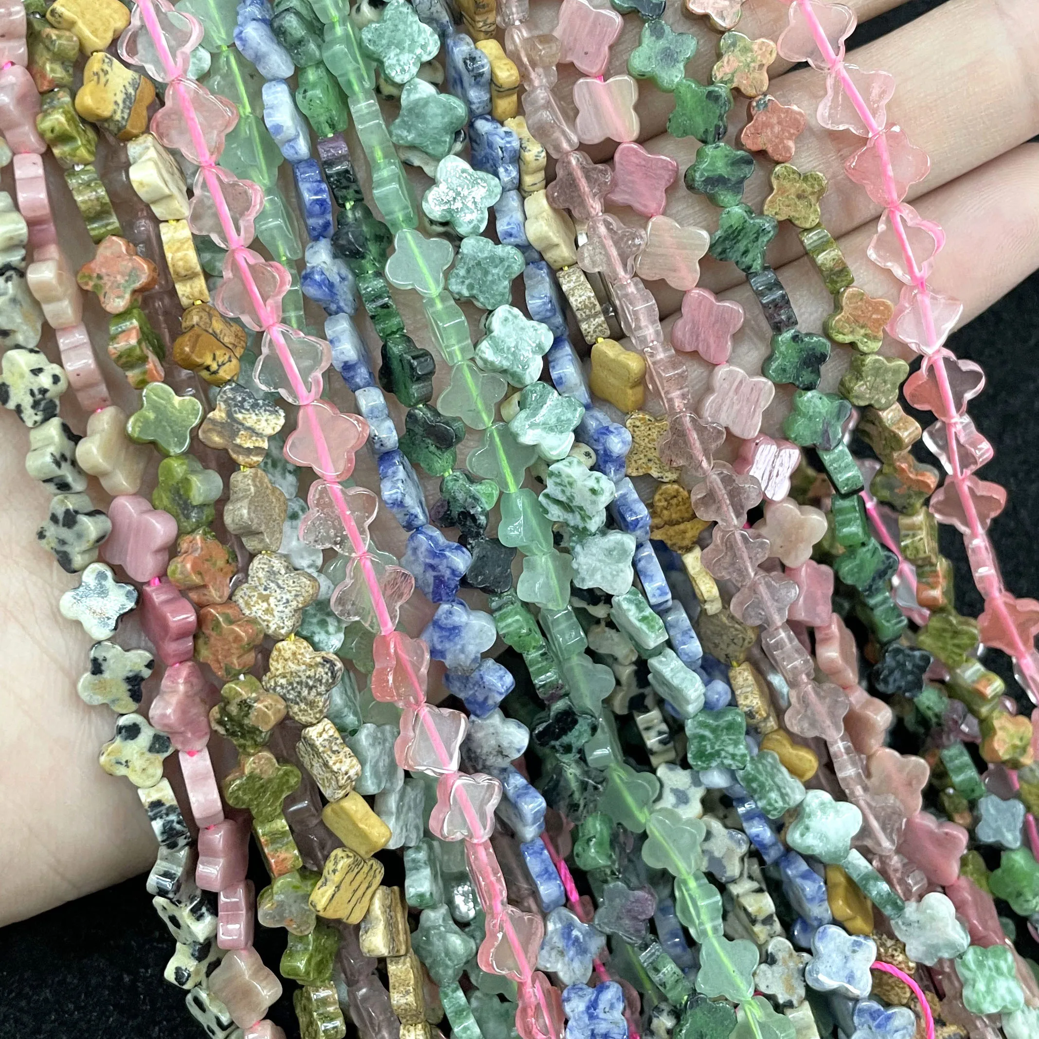 6MM Natural Stone Clover Shape Turquoises Rhodonite Strawberry Quartz Loose Spacer Beads For Jewelry Making DIY Accessories