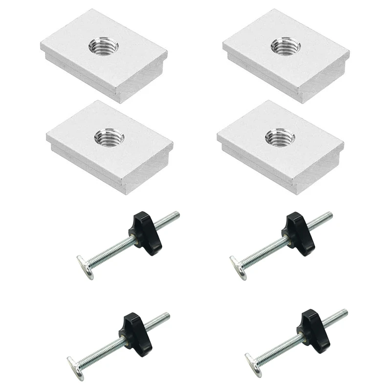 12 Stück T-Nut-T-Schienenklemmen, DIY-Holzbearbeitungswerkzeug, mit T-Schraube und M8-Kunststoffgriff, M8 T-Schienen-Gleitmutter, T-Nuttermutter