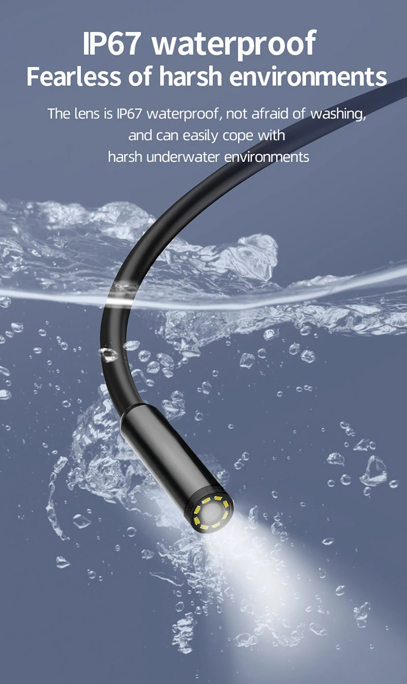 Industrial Endoscope Camera 8mm HD1080P 4.3inch IPS Screen 1080P Pipe Inspection Camera for Car Repair IP67 Waterproof 8 LEDS