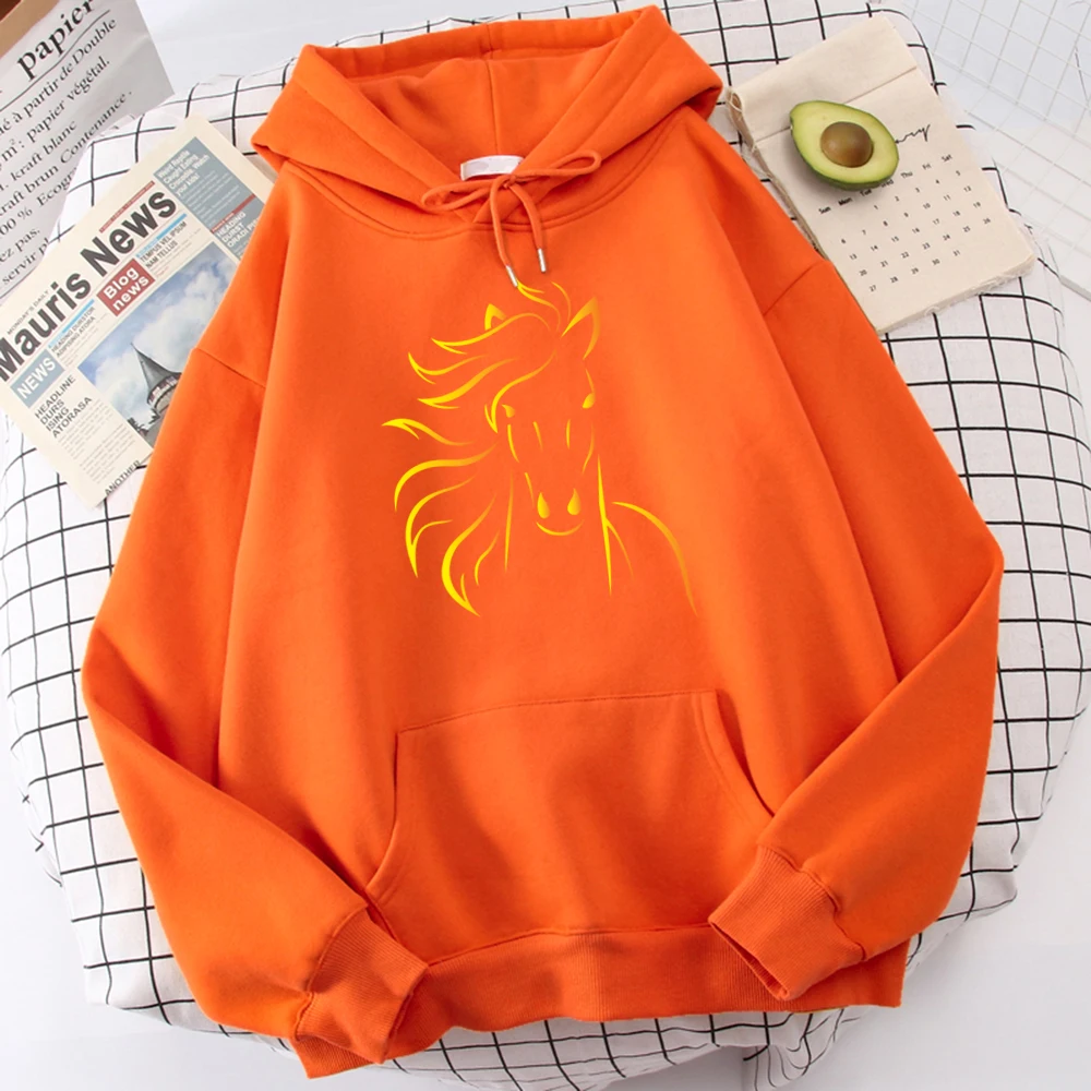 The Galloping Horse Printed Men Hoody Fashion Fit Sweatshirt Casual Fleece Oversize Hooded Autumn Fur-Liner  Tracksuit