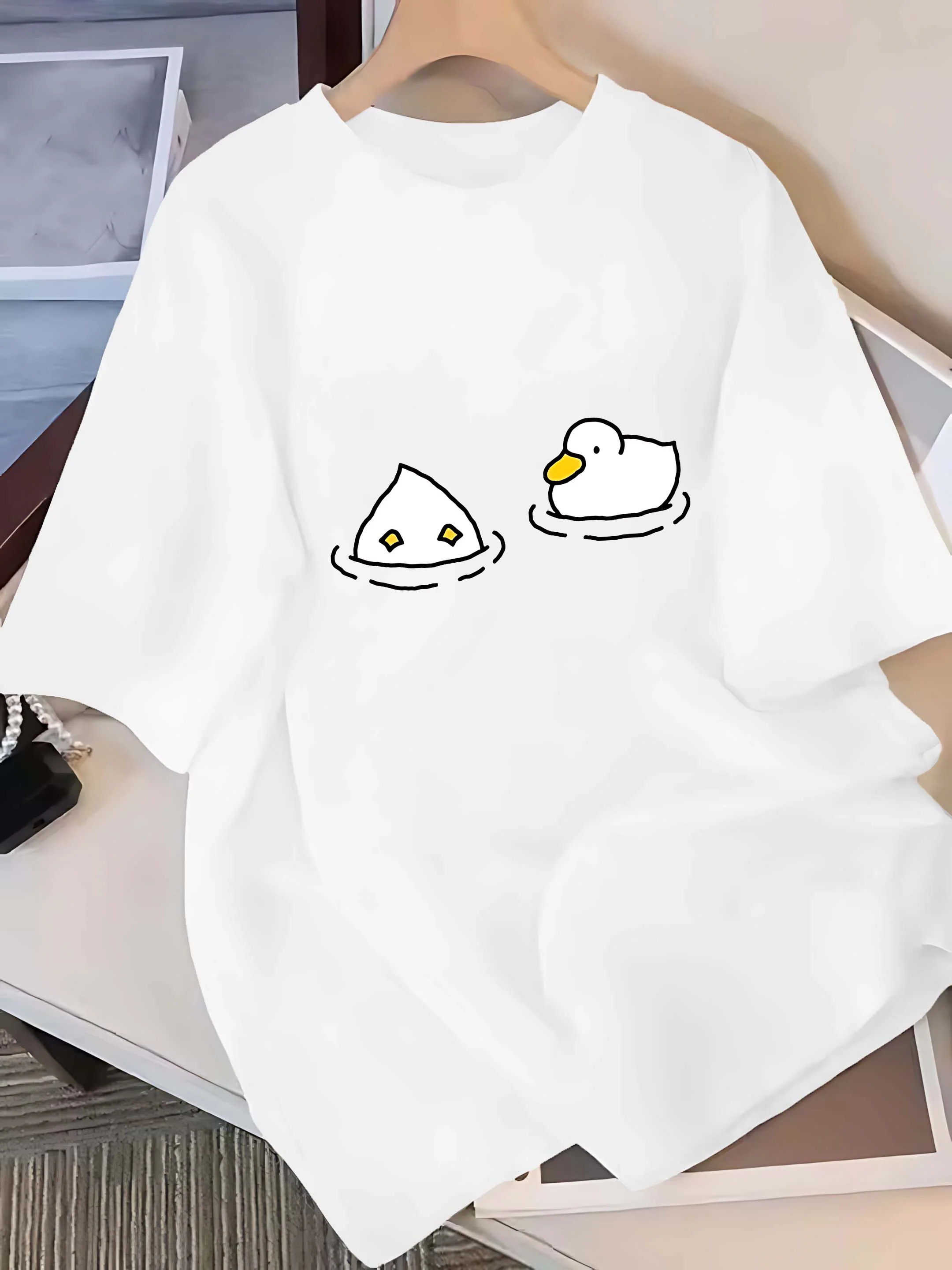 Kurzarm-T-Shirt: Niedliches Cartoon-Entenmuster Damenbekleidung Mode Y2K Top Harajuku Grafik-T-Shirts Sommer Streetwear Gemütlich