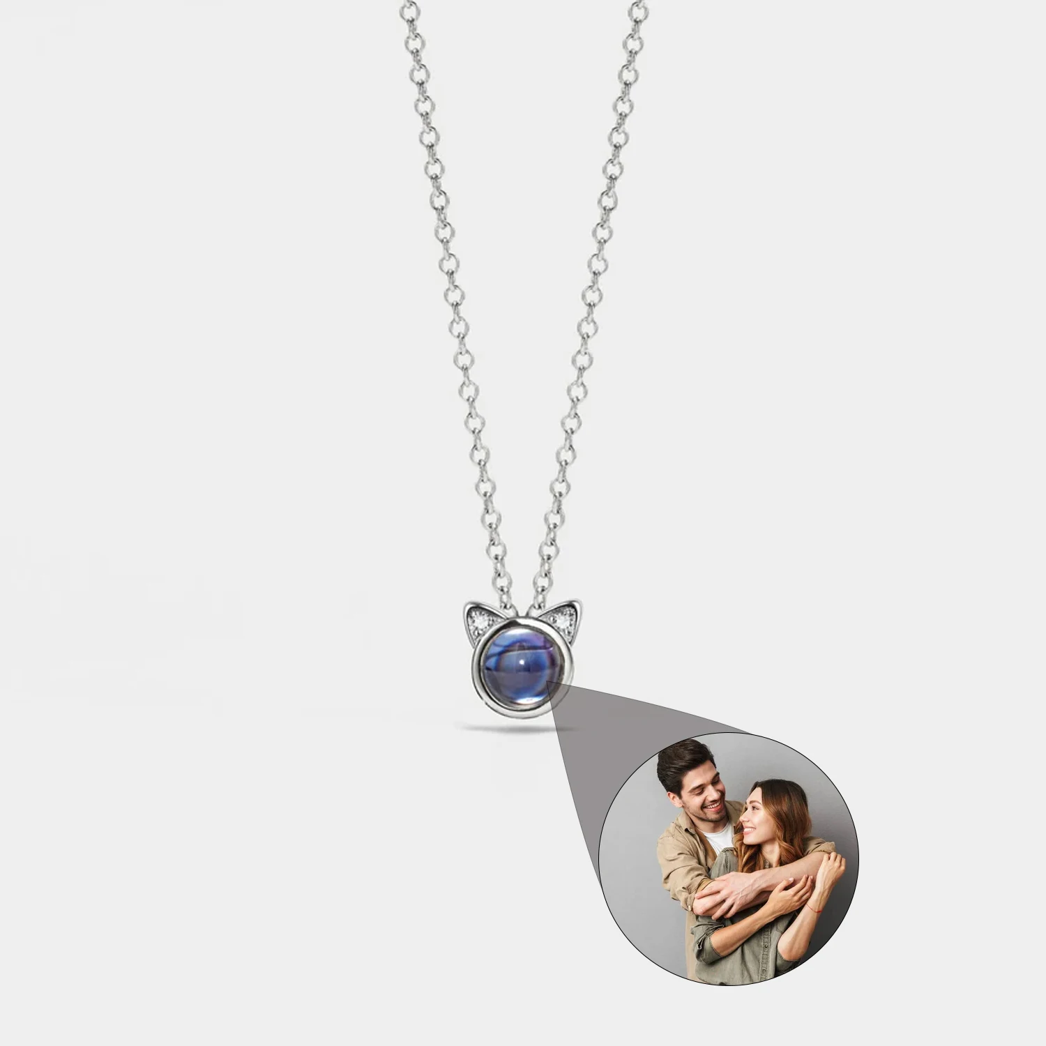 HY Cat Photo Projection Necklace Personalized Picture Inside Pendant  Minimalist Pet Memorial Jewelry Trendy Christmas Gift Her