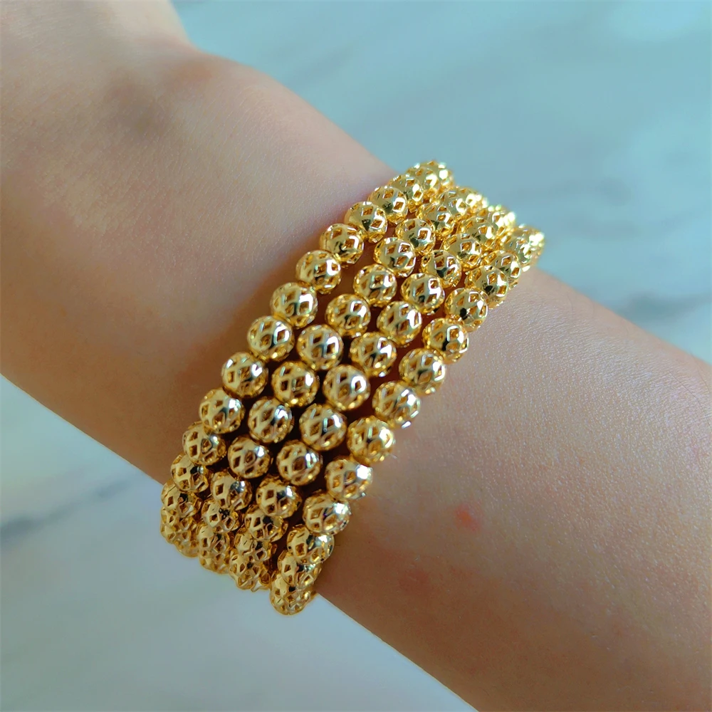 ESALE Fashion Luxury 4pcs/set Dubai Gold Color Beaded Bracelet Bangle Party Jewelry Accessories for Women ZB009