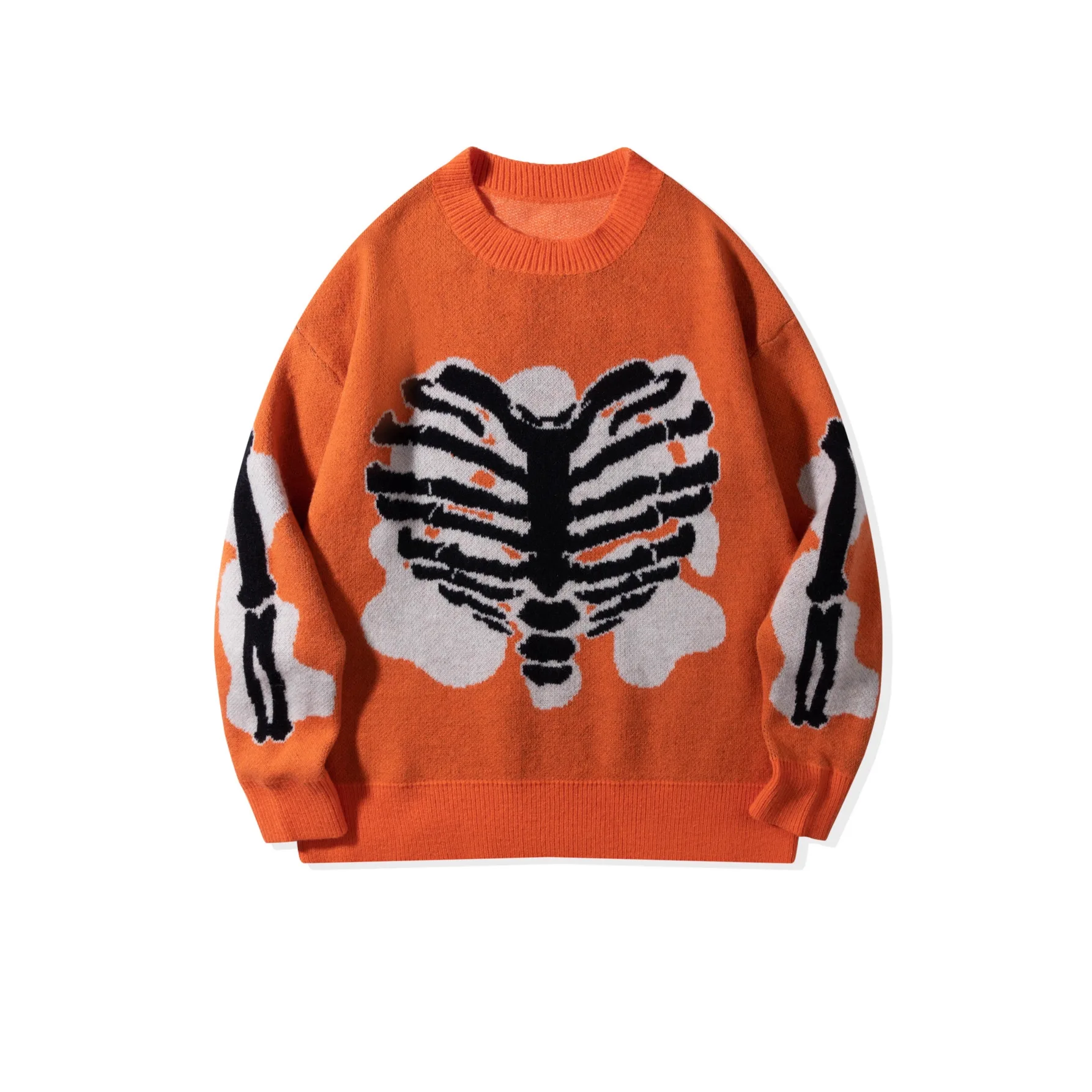 

Мужской свитер со скелетом High Street, модная уличная одежда, вязаный джемпер в стиле хип-хоп Y2K, большой пуловер в стиле Vibe, трикотажные топы