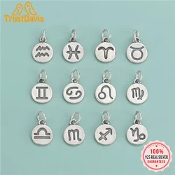 TrustDavis Real 925 Sterling Silver Round 12 Constellation Pendant Handmade DIY Necklace Bracelet Accessories Fine Jewelry DZ631