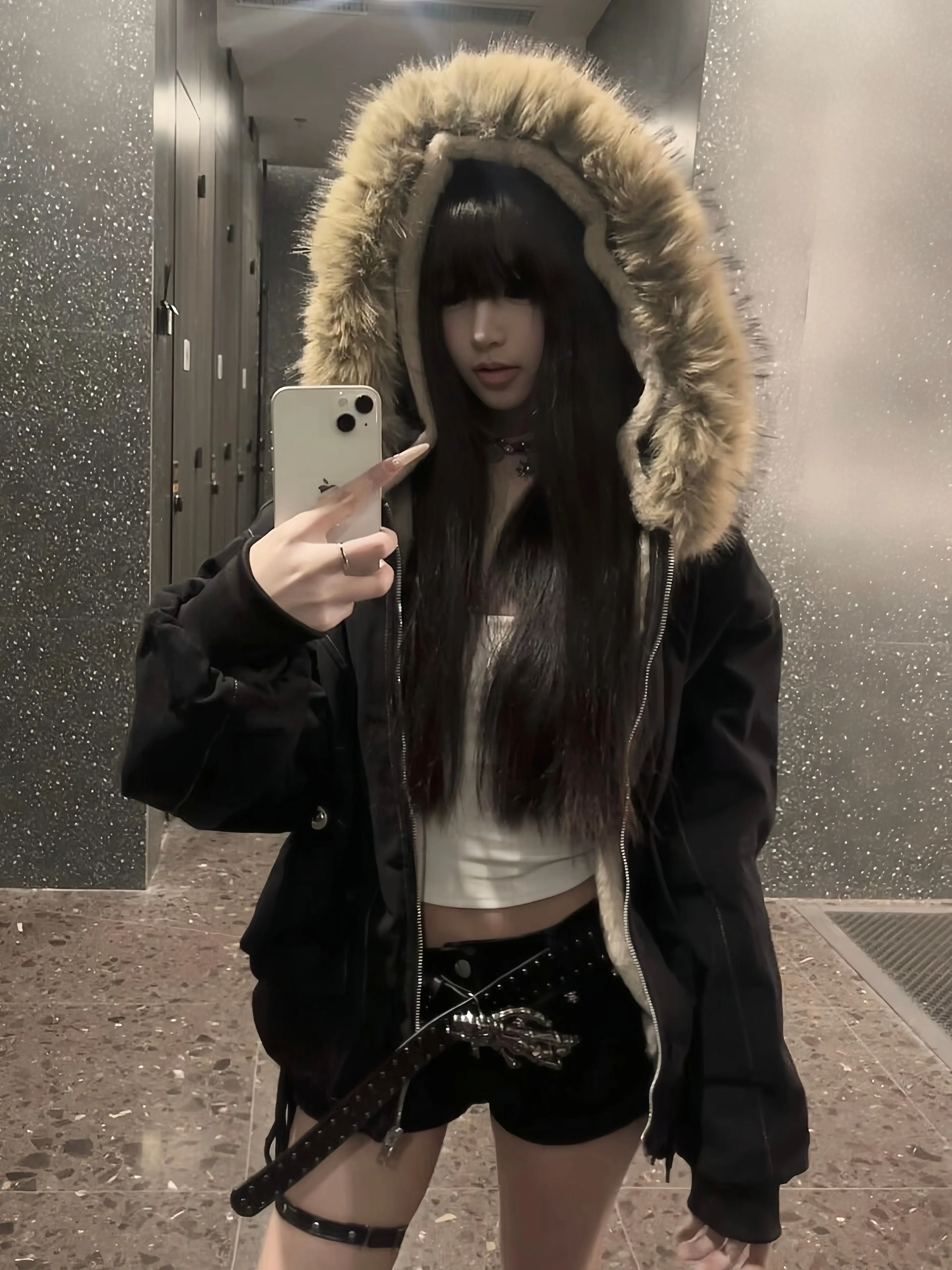 

Parkas Vintage Womens Winter Demi-Season Corduroy Commuting Long-Sleeved Fur Fashionable Windbreaker Woolen Casual Neckline Girl