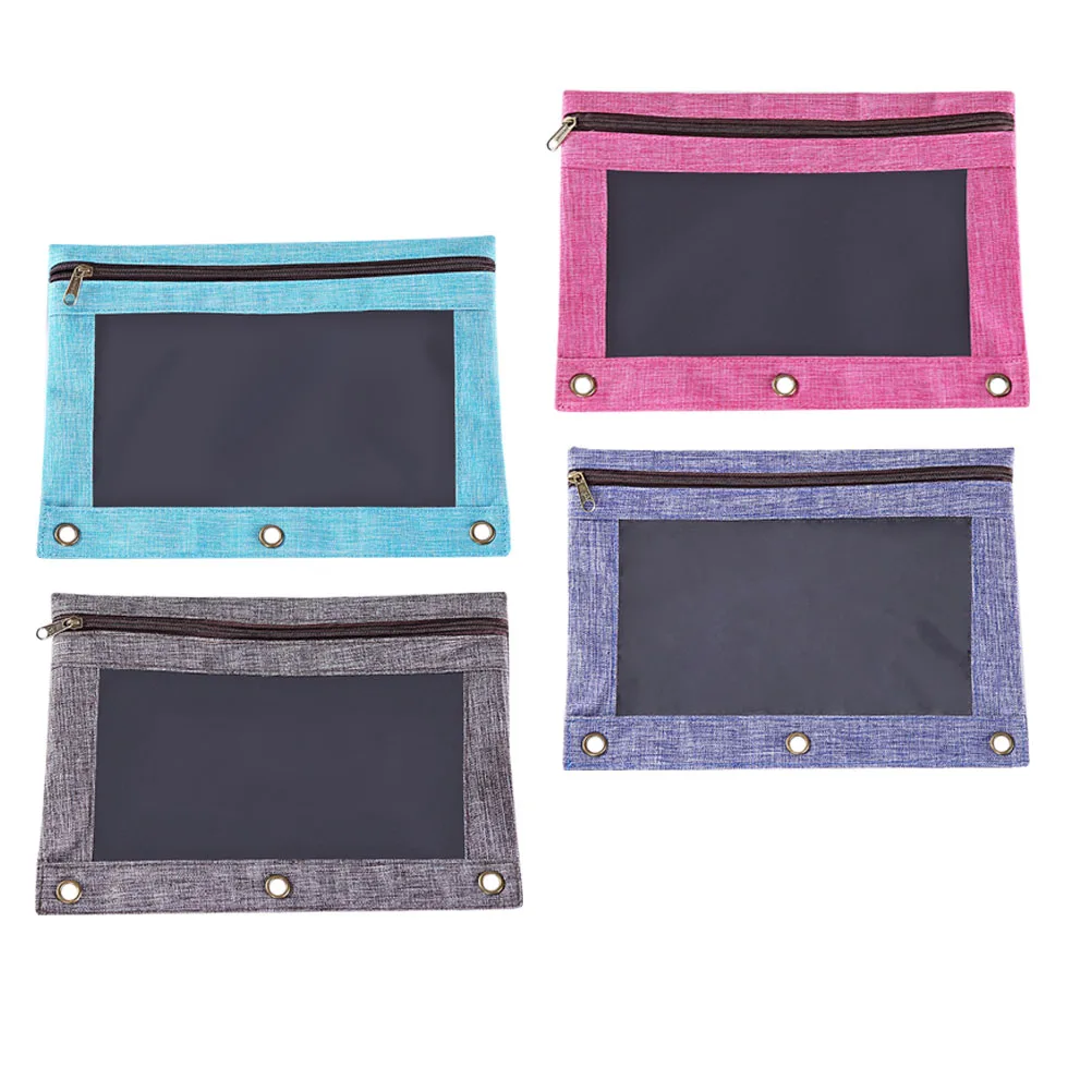 4 stks Bestand Penhouder Oxford PVC Rits Bindmiddel Zakken 3-ring Notebook Document Opslag Draagbare Rits Bindmiddel Zakjes
